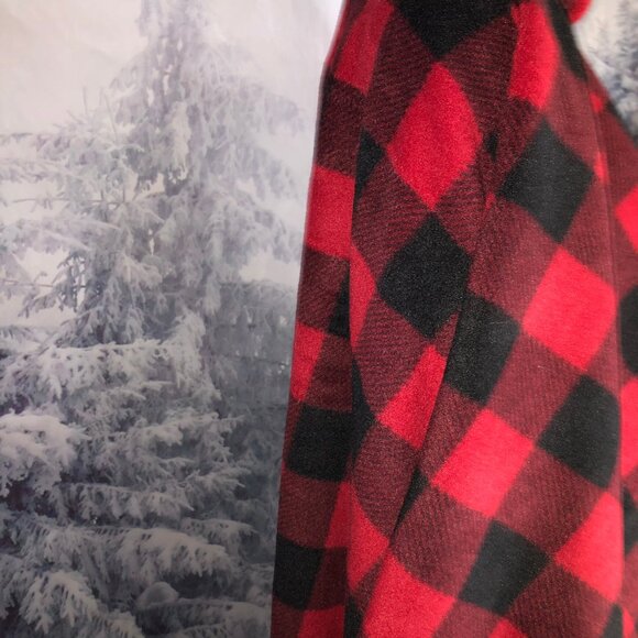 Handmade Hoodie Cowl Turtleneck Fleece poncho red black buffalo checker print - Picture 3 of 6